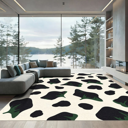 Black Green Cow Print Rug