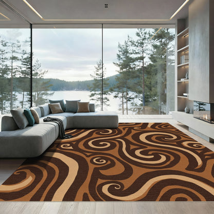 Rich Brown Swirl Abstract Rug