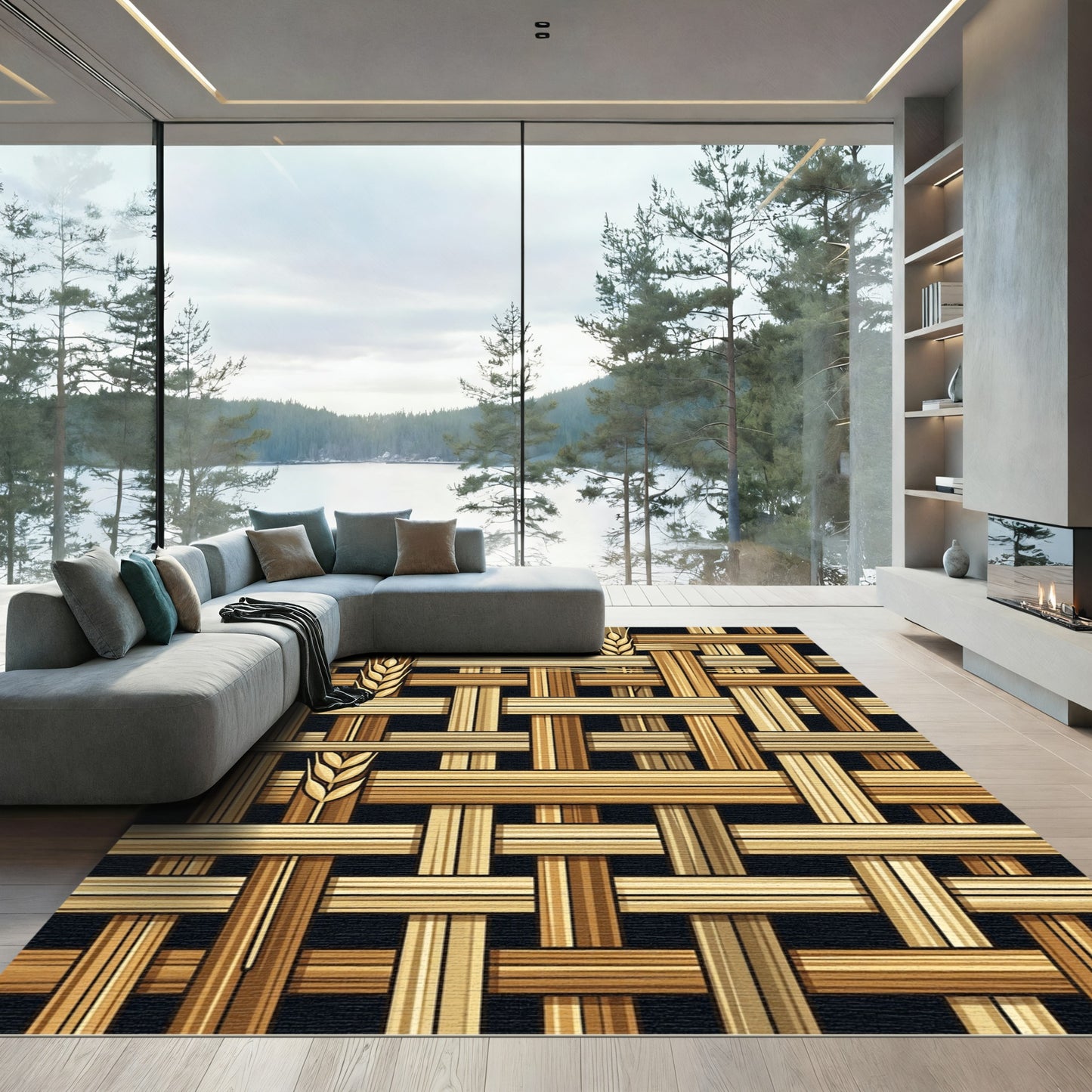 Golden Wheat Woven Textured Earthy Rug