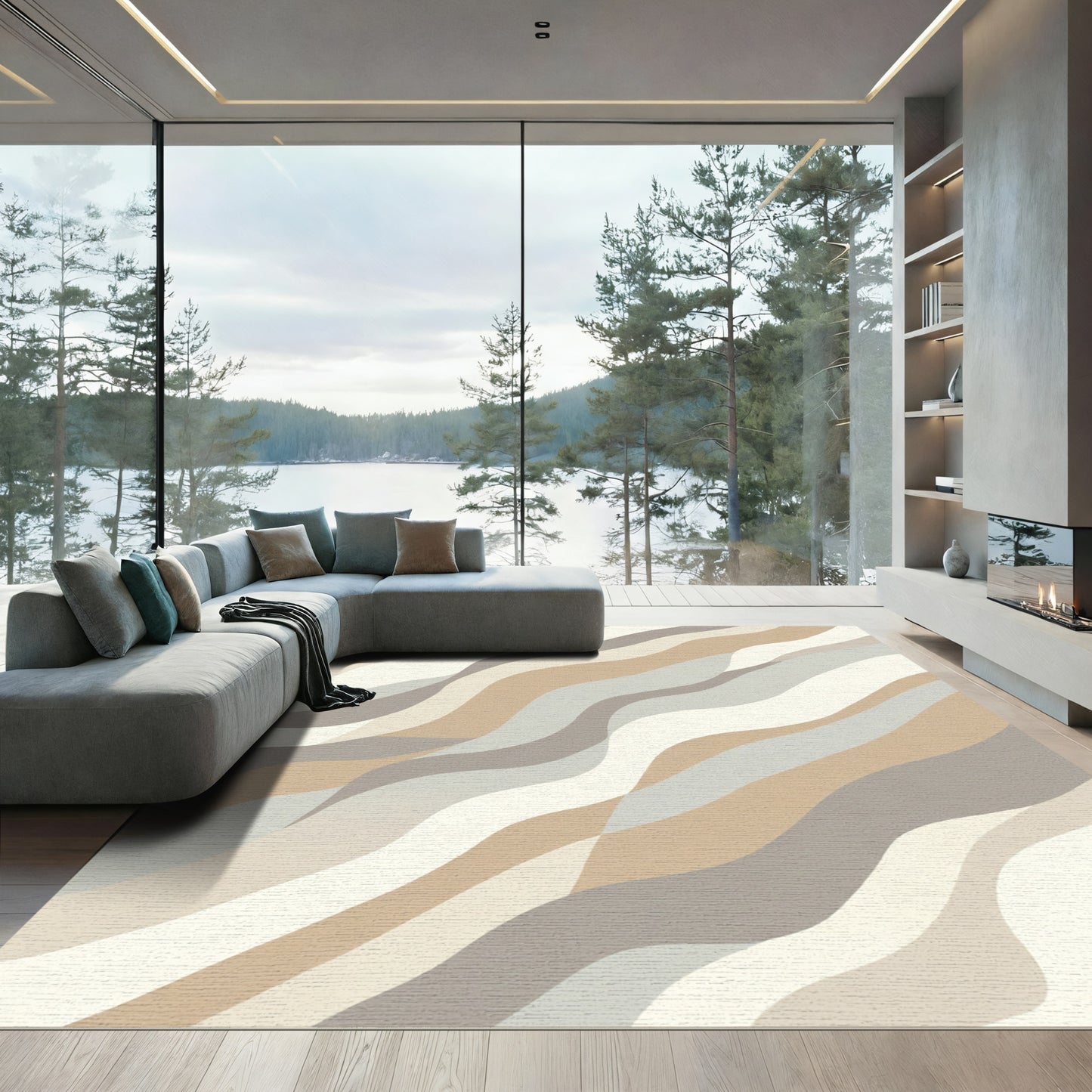 Neutral Warm Earthy Swirl Waves Rug