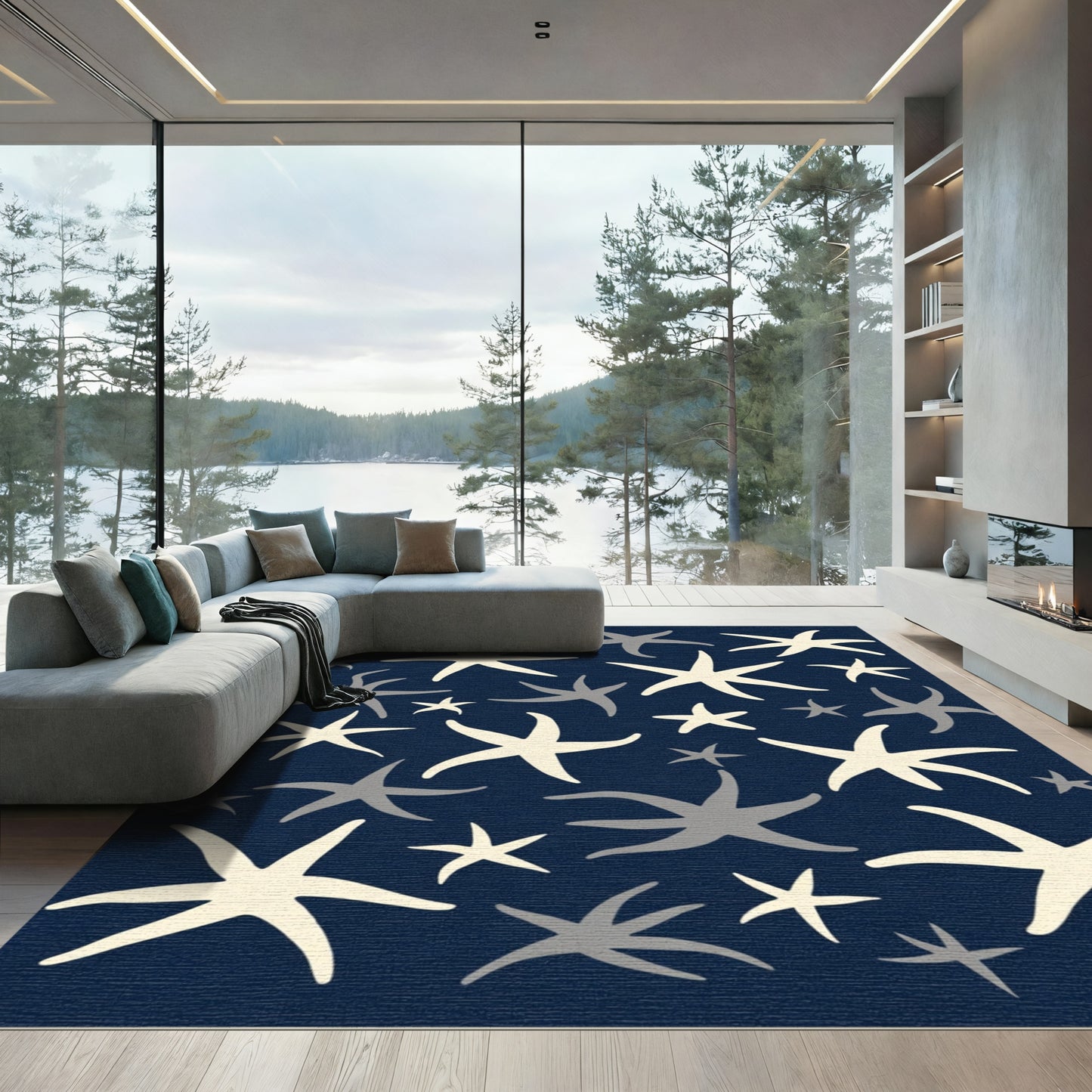 Navy Starfish Scatter Rug