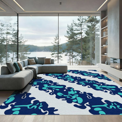 Deep Blue Aqua Blobs Stripe Rug