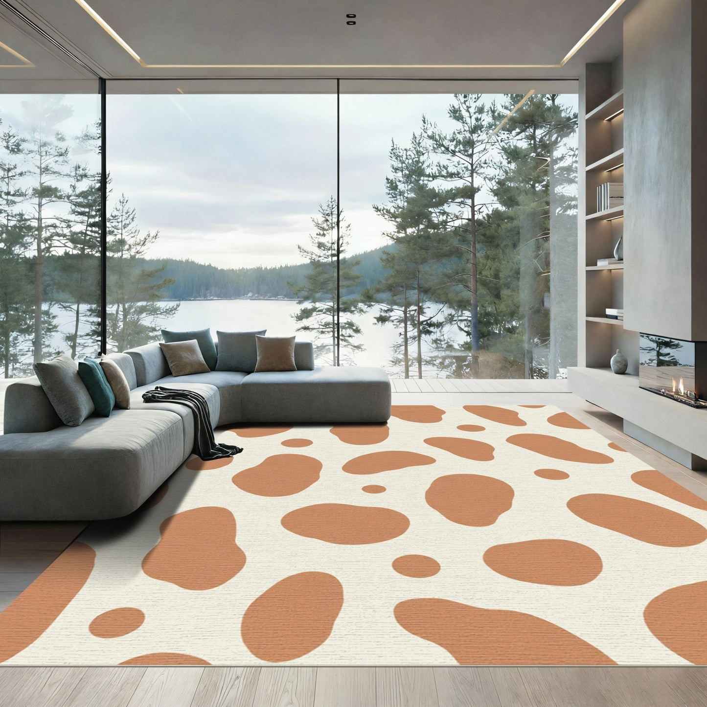 Rustic Amber Spotted Organic Shape Rug