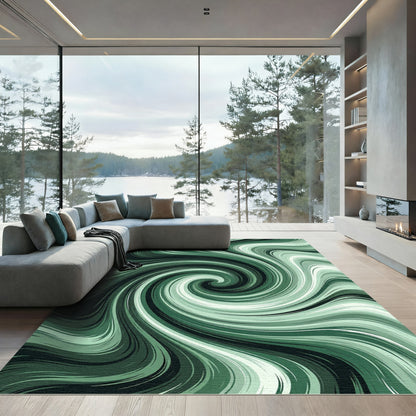 Emerald Swirl Abstract Wavy Art Rug