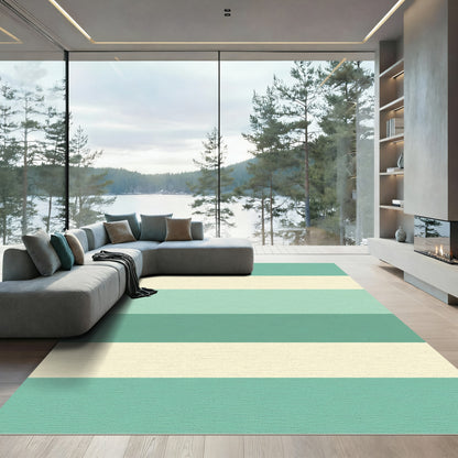 Aqua Cream Horizontal Stripe Rug