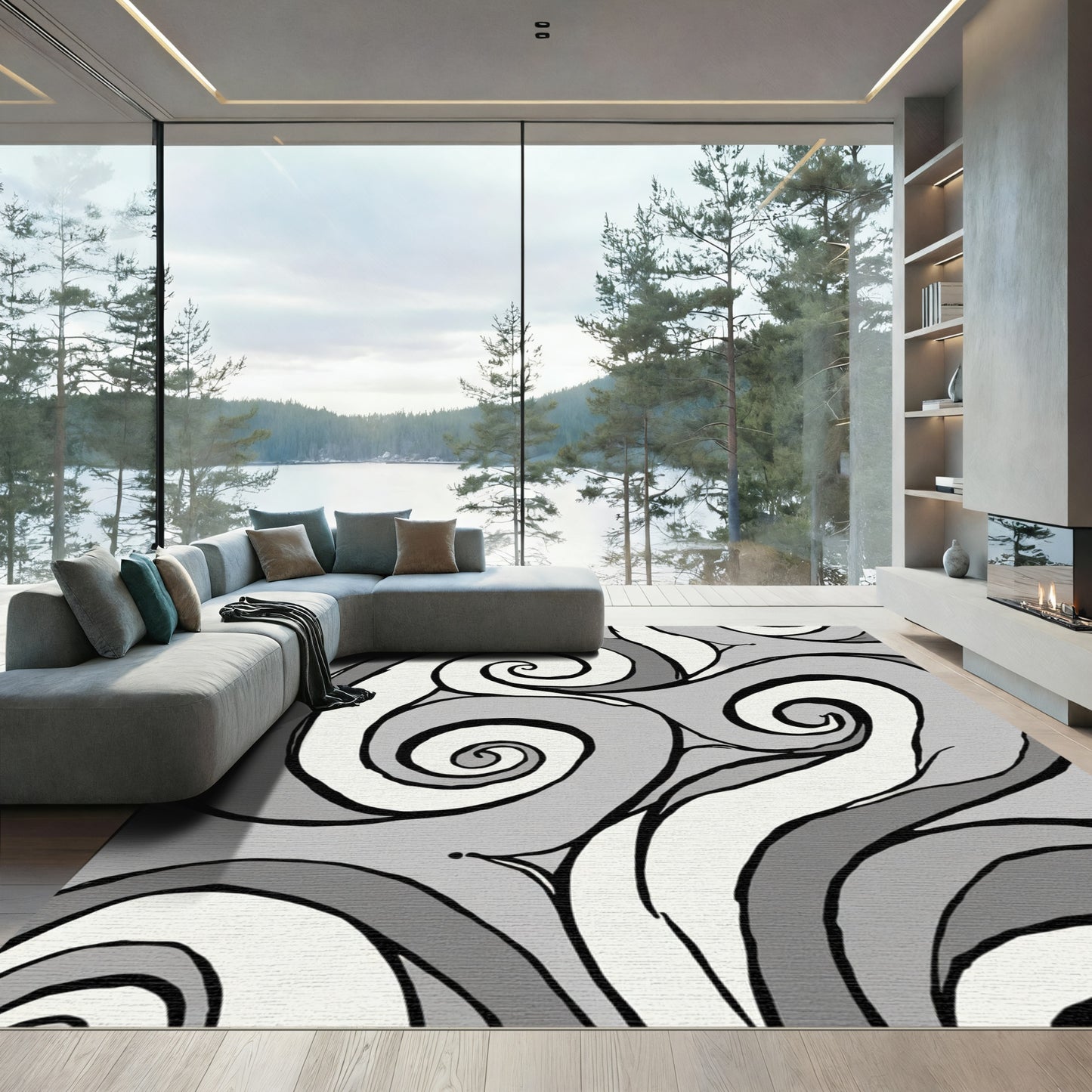 Gray Swirl Abstract Wave Rug
