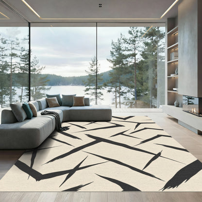 Black Brush Stroke Abstract Rug