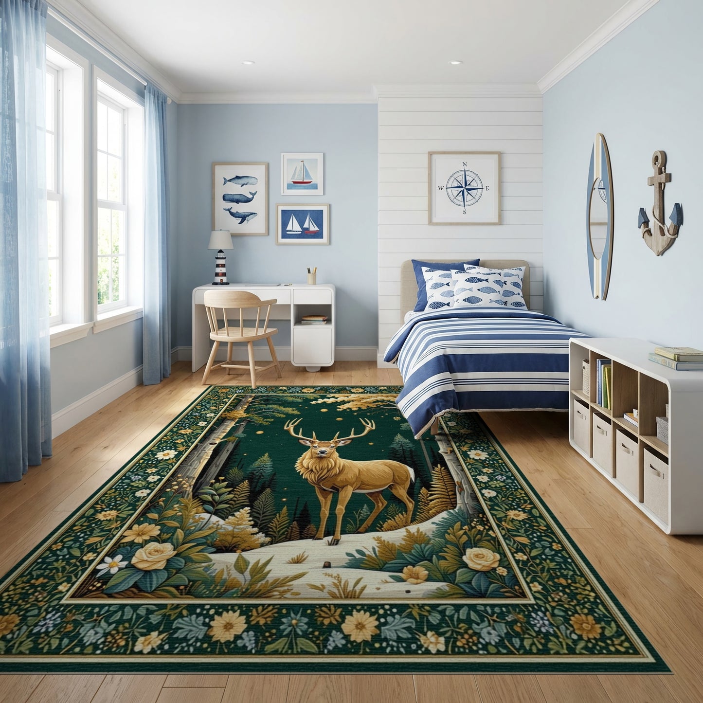 Majestic Golden Stag Enchanted Forest Rug