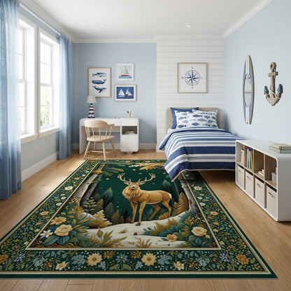 Majestic Golden Stag Enchanted Forest Rug