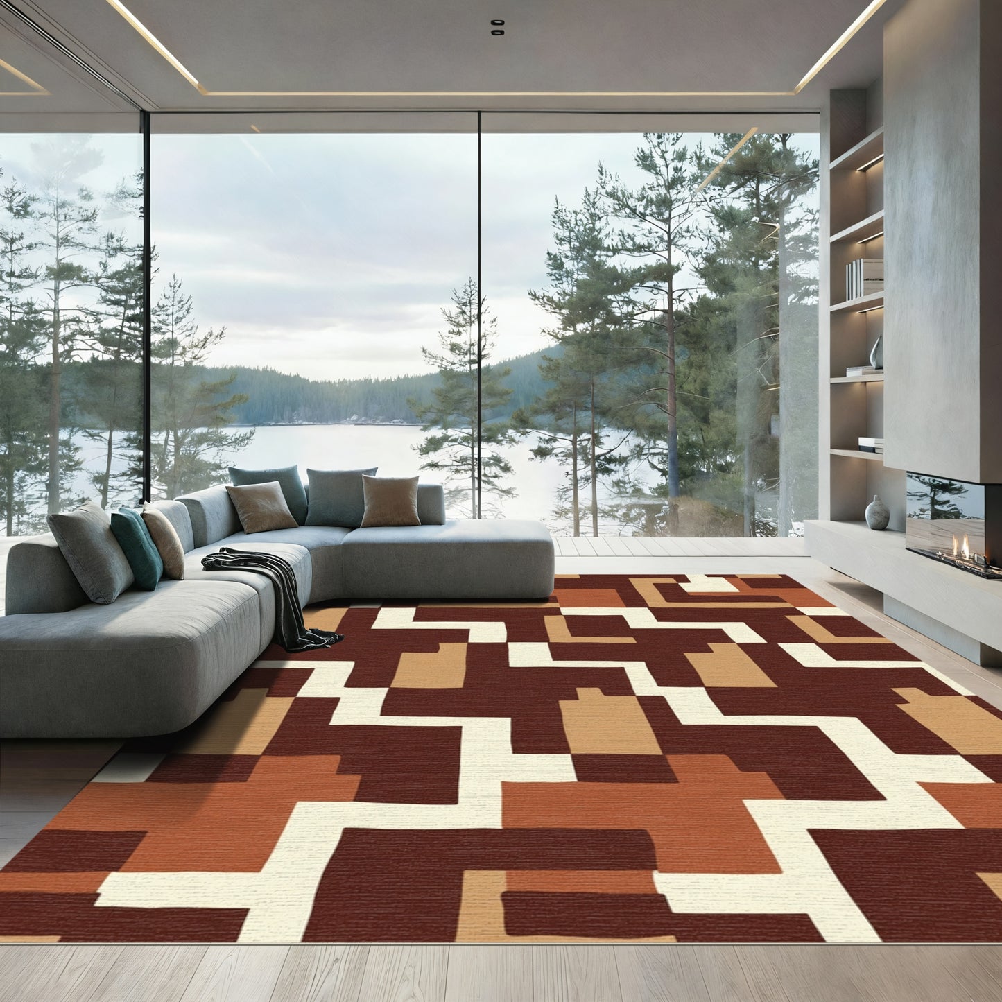 Earthy Tones Geometric Blocks Rug