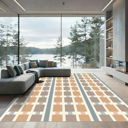 Neutral Geometric Brick Row Rug