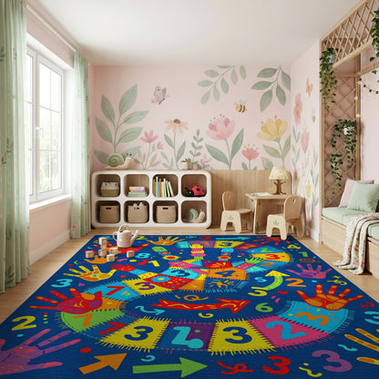 Colorful Handprint Number Game Rug