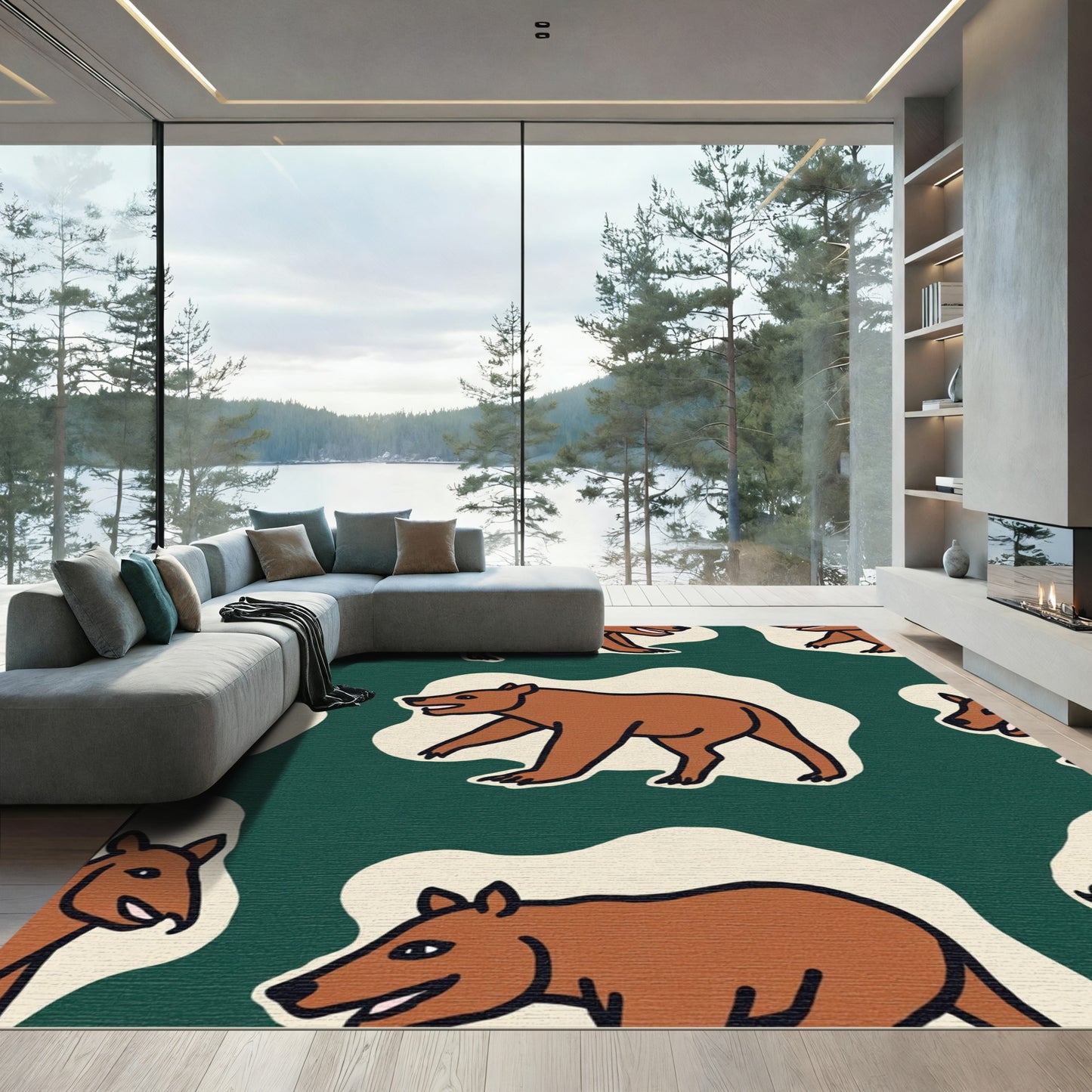Wandering Brown Bear Forest Trail Rug