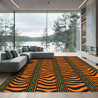 Vibrant Orange Black Zebra Stripes Rug