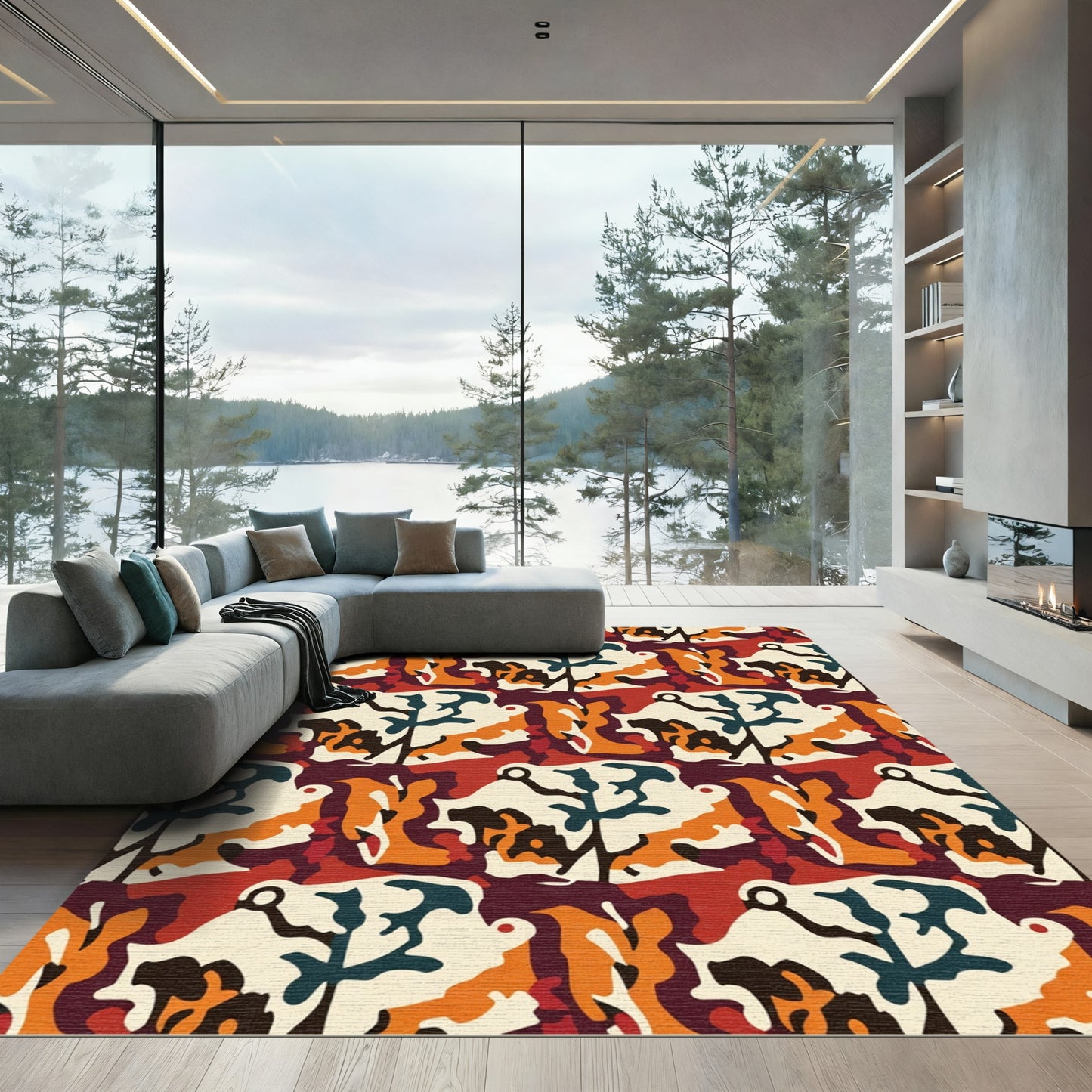 Bold Abstract Earth Tone Camouflage Rug