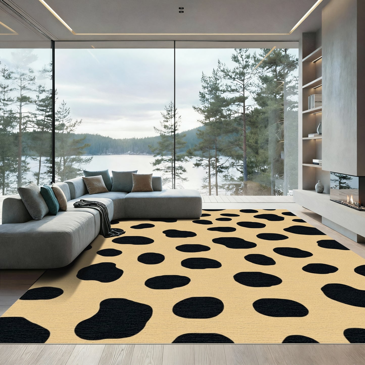 Tan Black Spotty Animal Print Rug