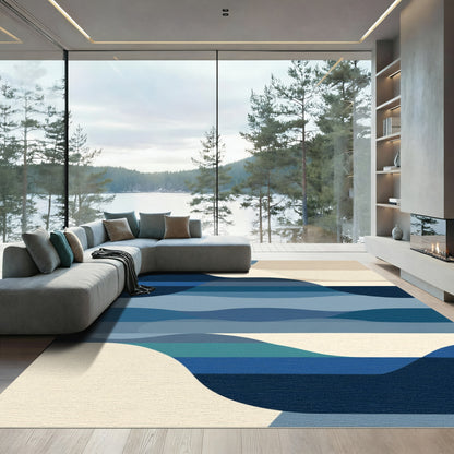 Coastal Wave Abstract Blue Geometric Rug