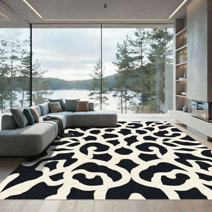 Cream Swirl Lace Black Rug