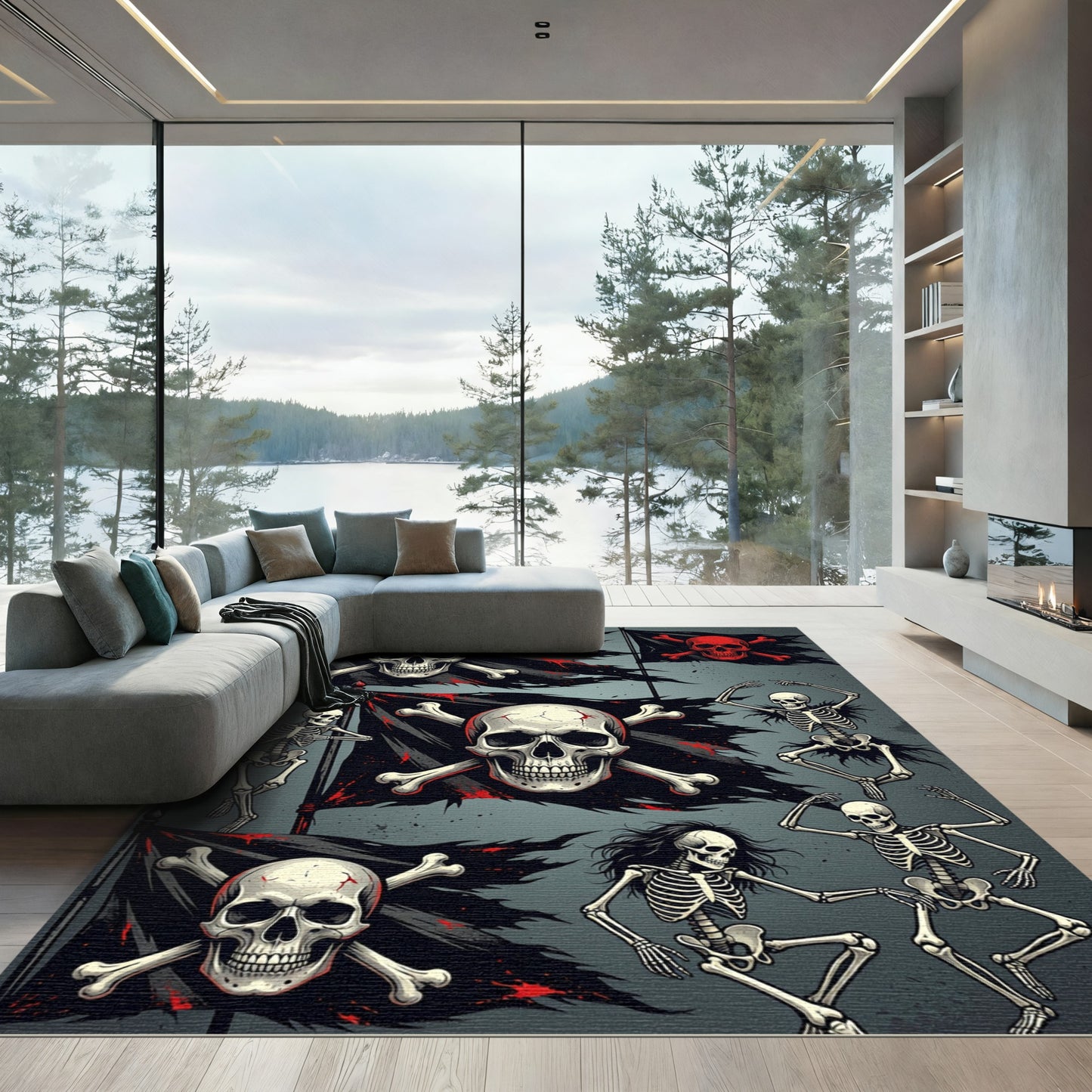 Gothic Pirate Skull And Dancing Skeleton Rug