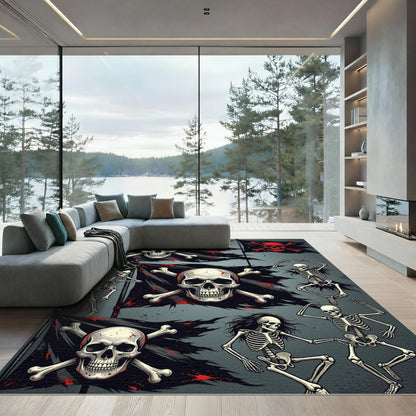 Gothic Pirate Skull And Dancing Skeleton Rug