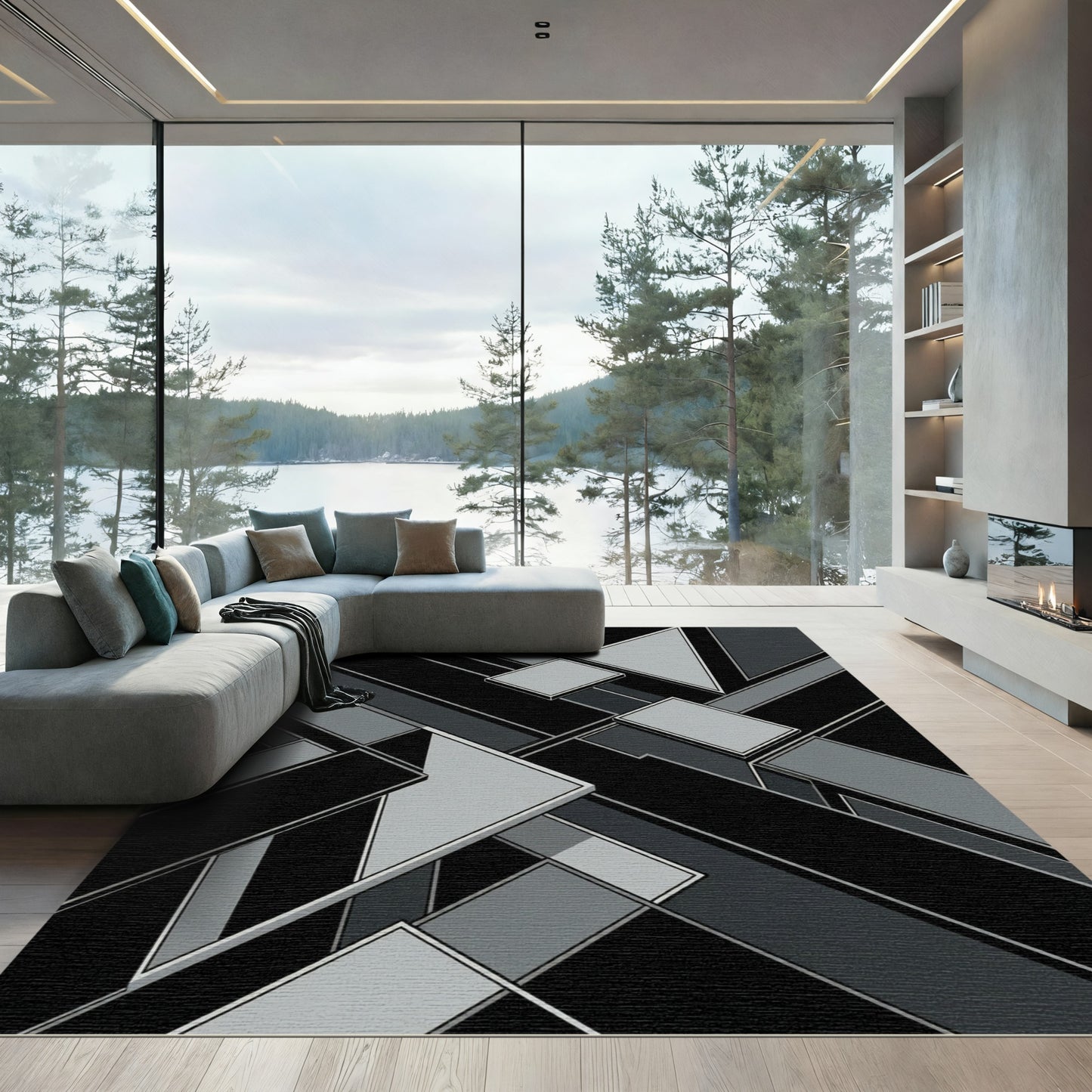 Monochromatic Geometric Abstract Composition Rug