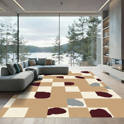 Abstract Tan Beige Speckled Squares Rug