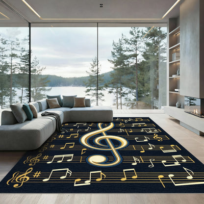Elegant Golden Musical Treble Clef Rug