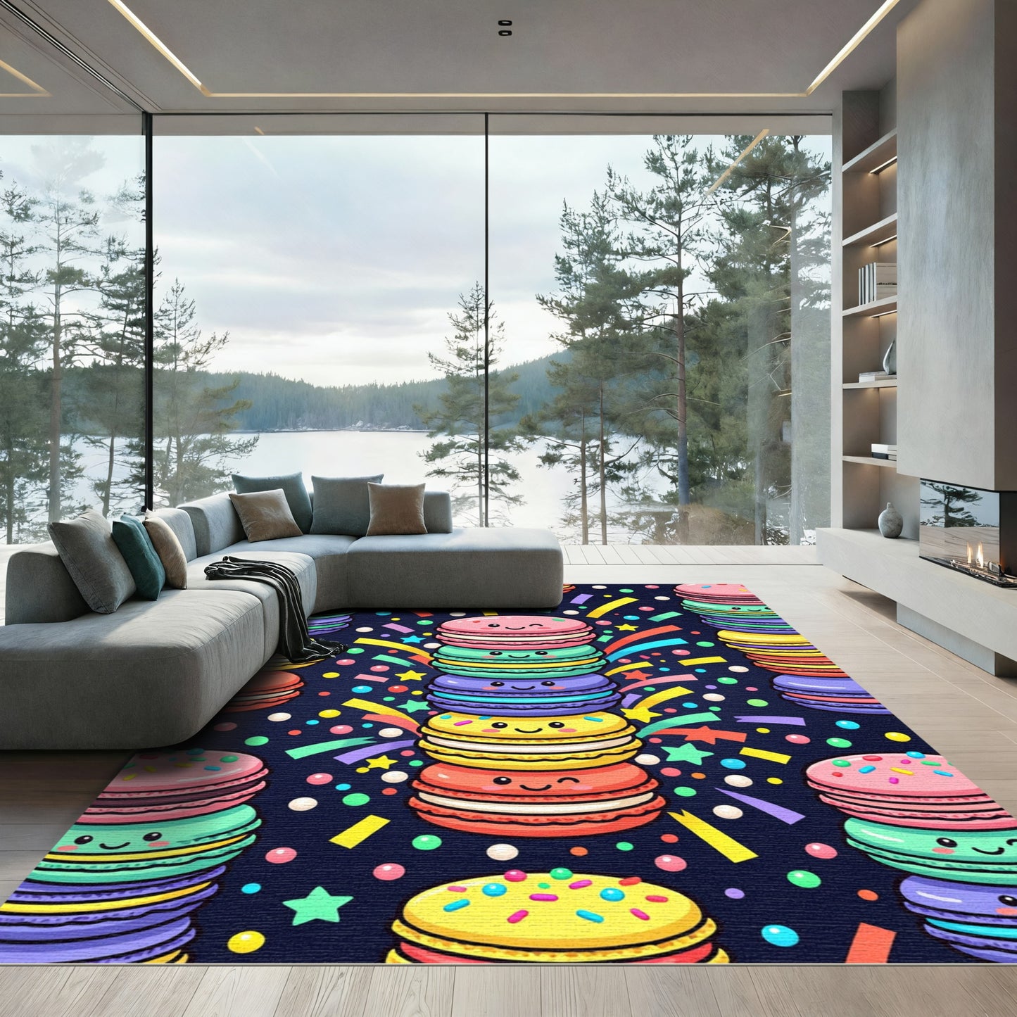 Cheerful Pastel Macaron Confetti Celebration Rug