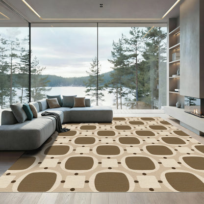 Brown Geometric Rounded Squares Circles Rug
