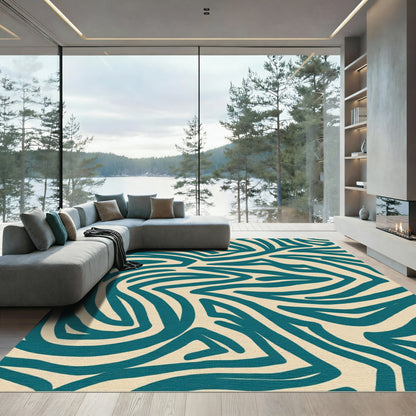 Teal Abstract Organic Zebra Stripe Rug