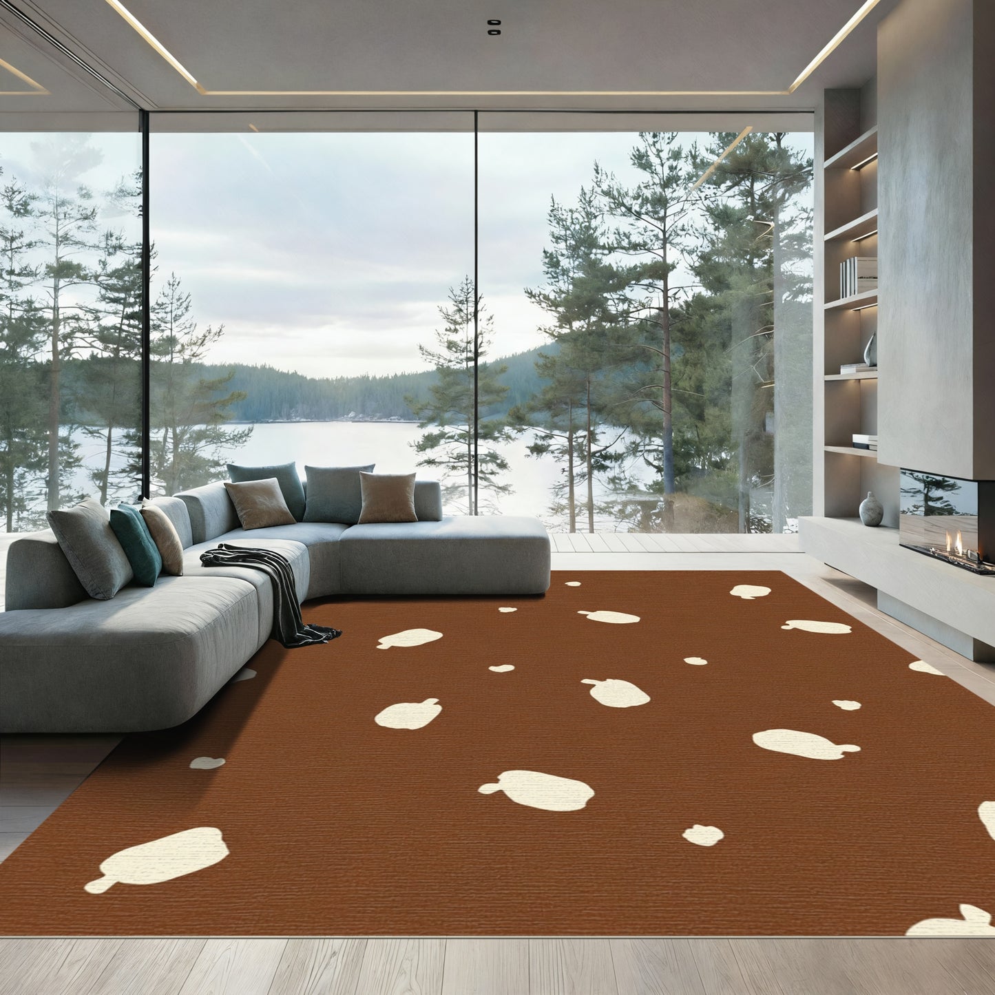 Earthy Brown Speckled Organic Shapes Rug