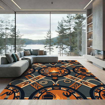 Earthy Orange Geometric Campfire Medallion Rug