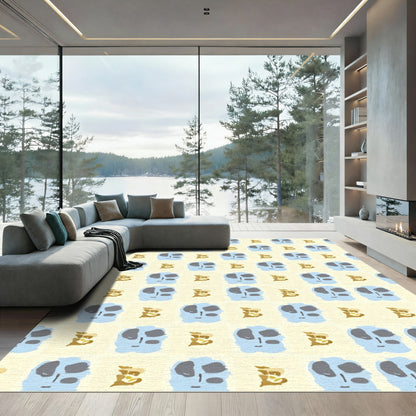 Blue Gray Face Checkerboard Arrangement Rug