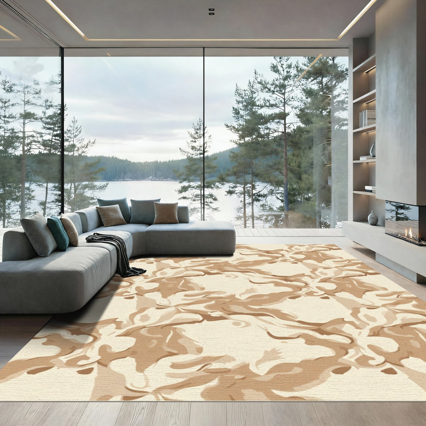Sandy Abstract Flowing Organic Shapes Rug