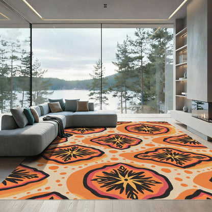 Orange Black Floral Medallion Rug