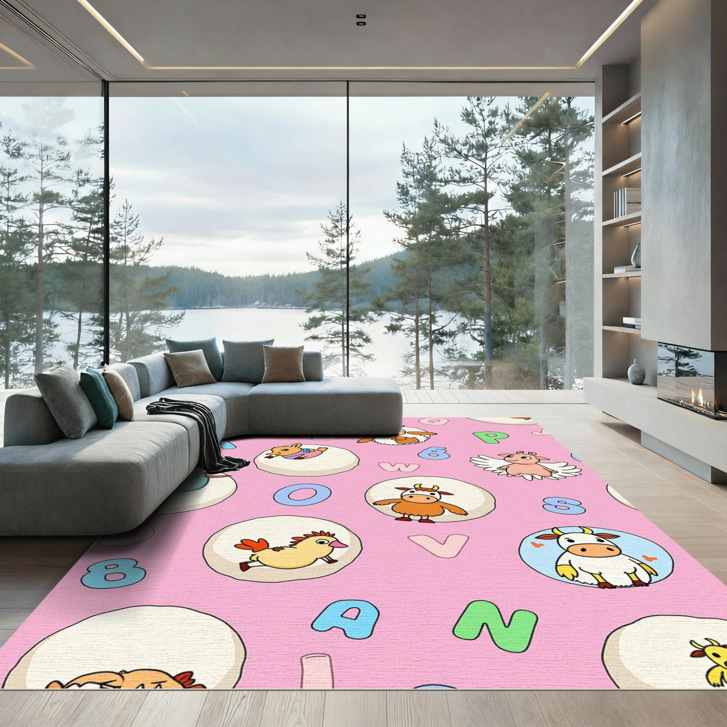 Cute Farm Animals Alphabet Composition Rug