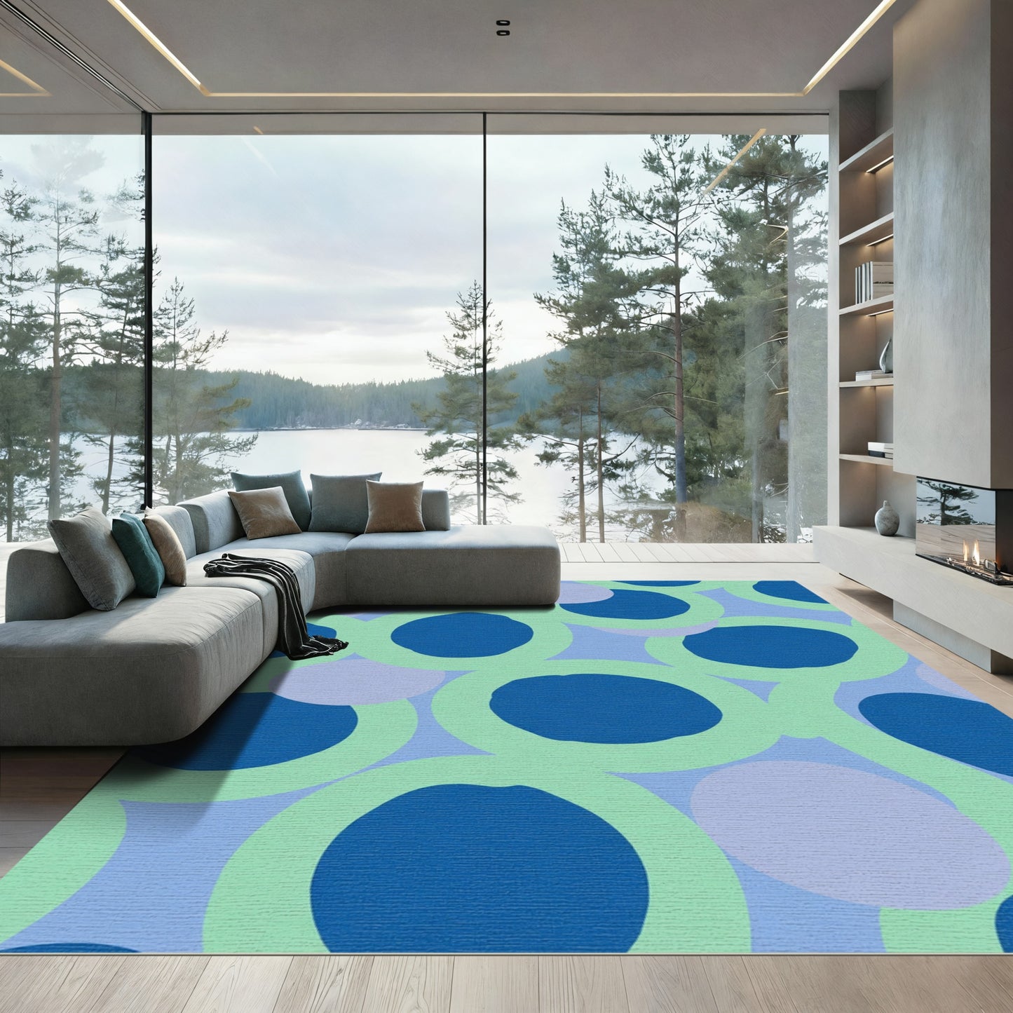 Blue Green Pastel Circles Overlap Rug