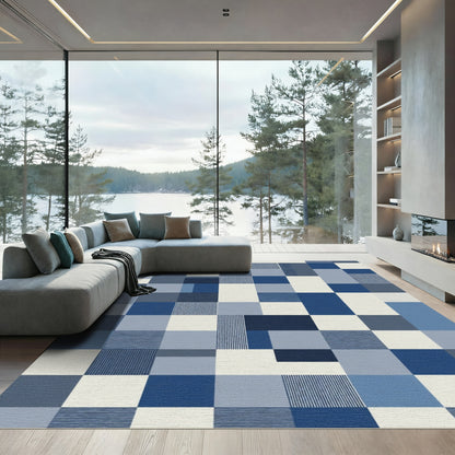 Modern Blue Geometric Patchwork Rug
