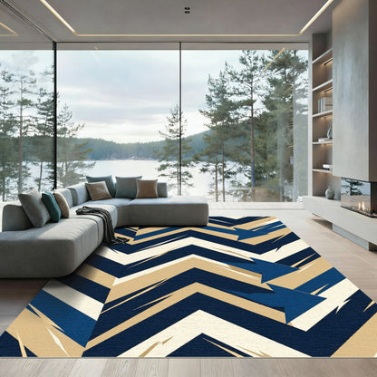 Geometric Navy and Tan Chevron Arrow Rug
