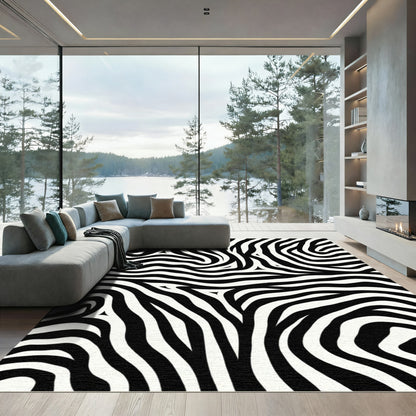 Striking Black White Organic Curves Rug