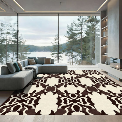 Dark Brown Cream Ochre Symmetry Rug