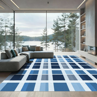 Indigo Blue Gradient Plaid Rug