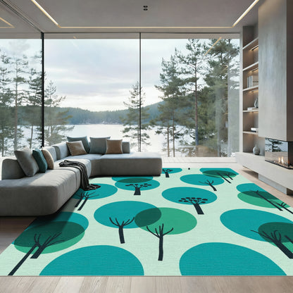 Teal Forest Mid Century Modern Trees Rug