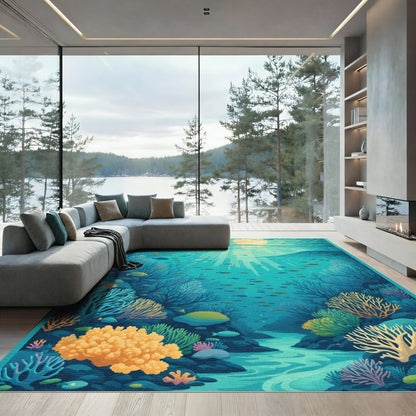 Ocean Life Coral Reef Abstract Waves Rug