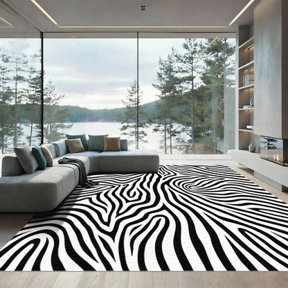 Monochrome Wave Zebra Lines Rug