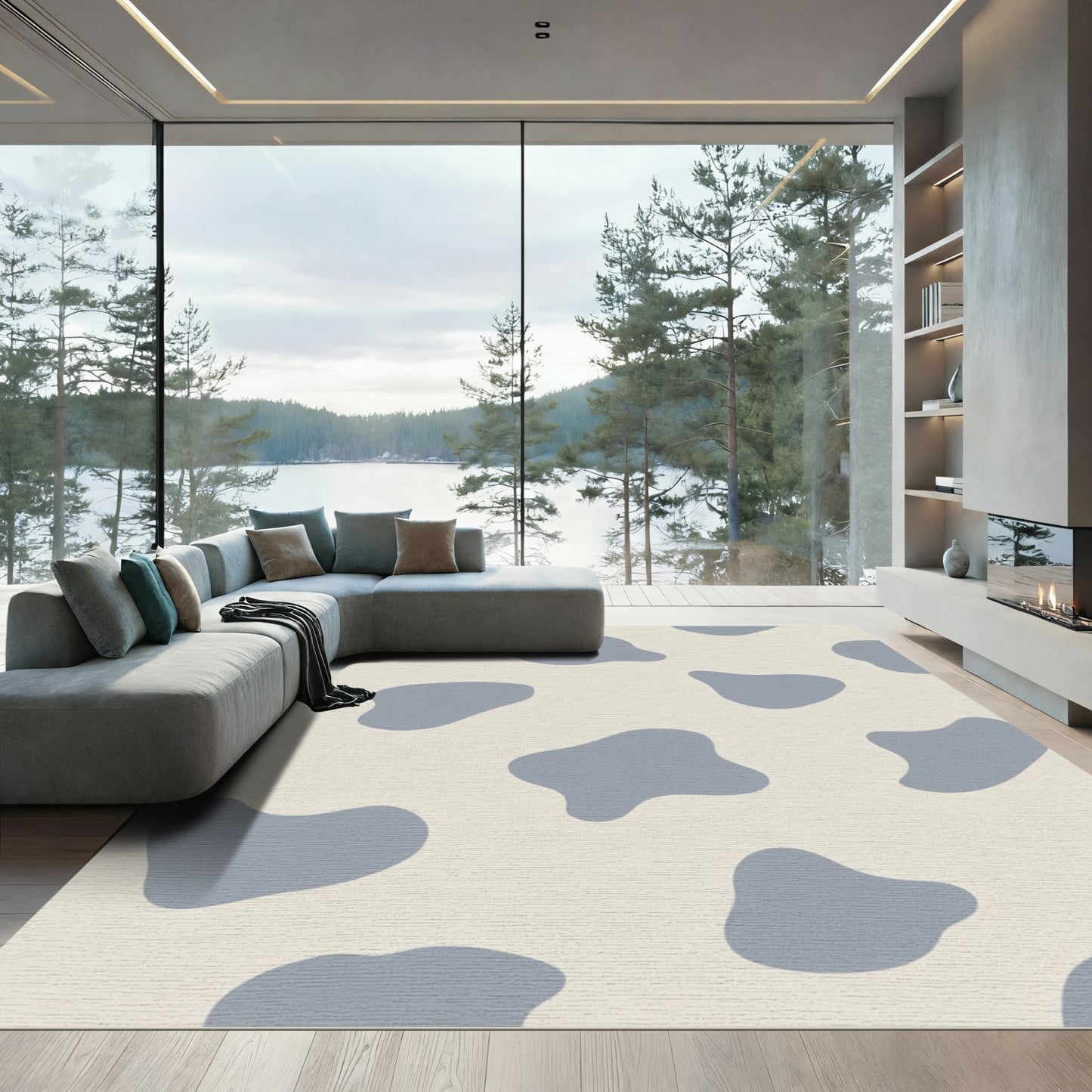 Pale Blue Blobs Organic Shape Rug