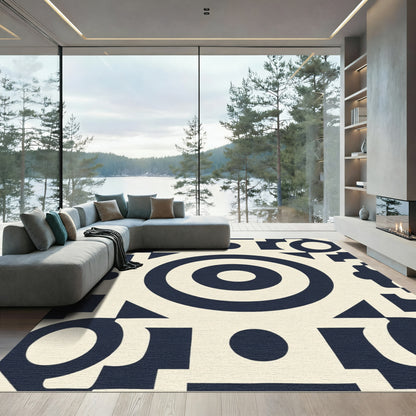 Cream Navy Geometric Concentric Circle Rug
