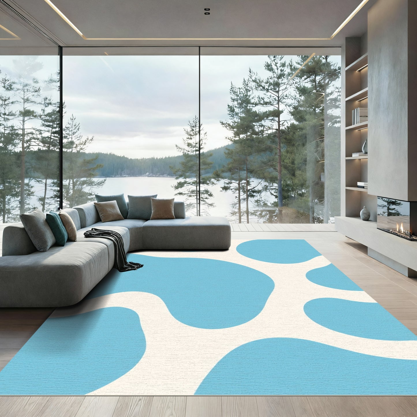 Sky Blue Organic Amorphous Shape Rug