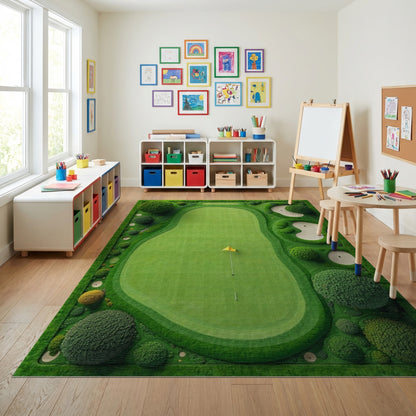Whimsical Lush Green Golf Course Rug