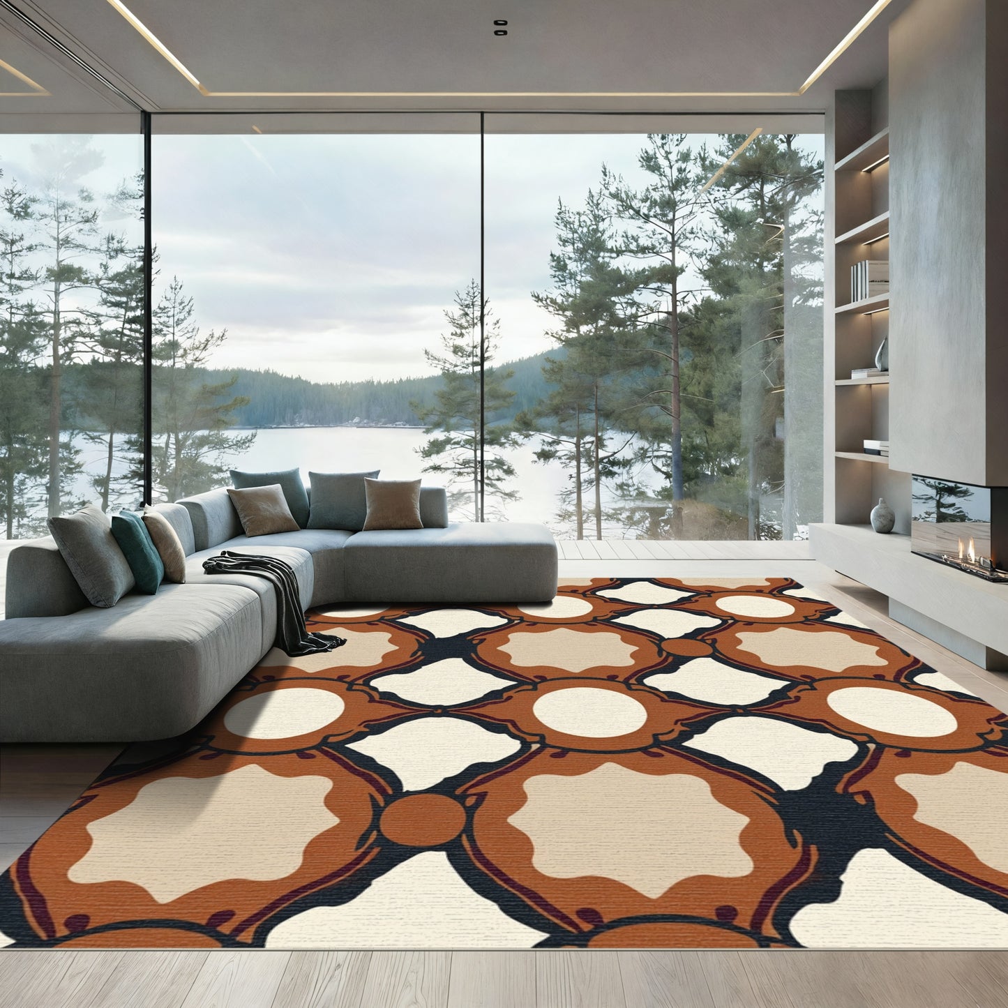 Terracotta Ochre Lattice Circles Rug